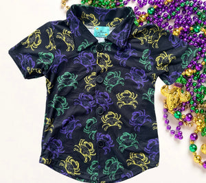 Mardi Gras Crab Boys Button Down