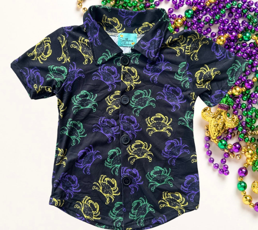 Mardi Gras Crab Boys Button Down